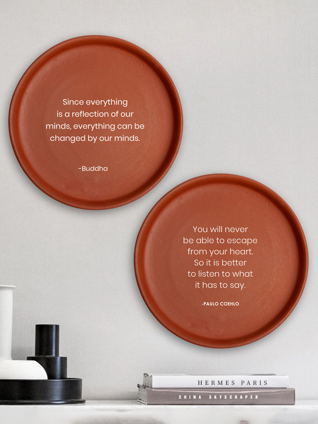 Terracotta Wall Plate Set With English Quotes