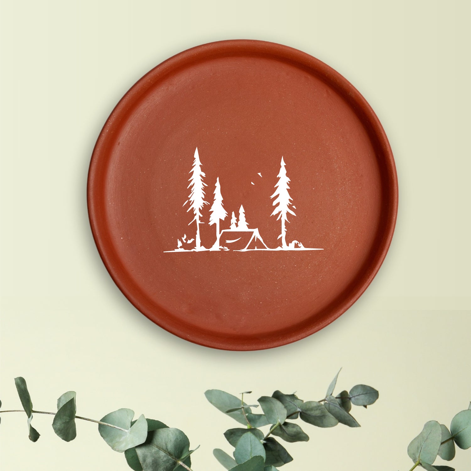 Terracotta Wall Plate Illustration Of Forest Camping