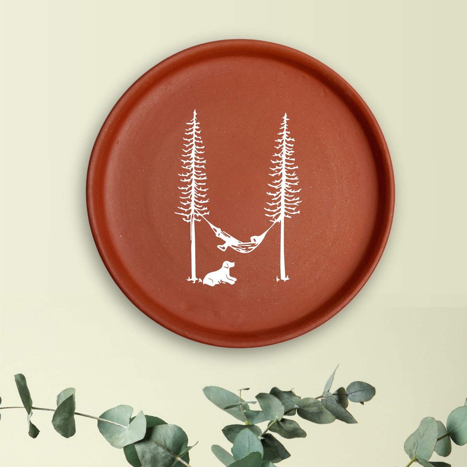Terracotta Wall Plate - Relaxing in Hammock Illustration