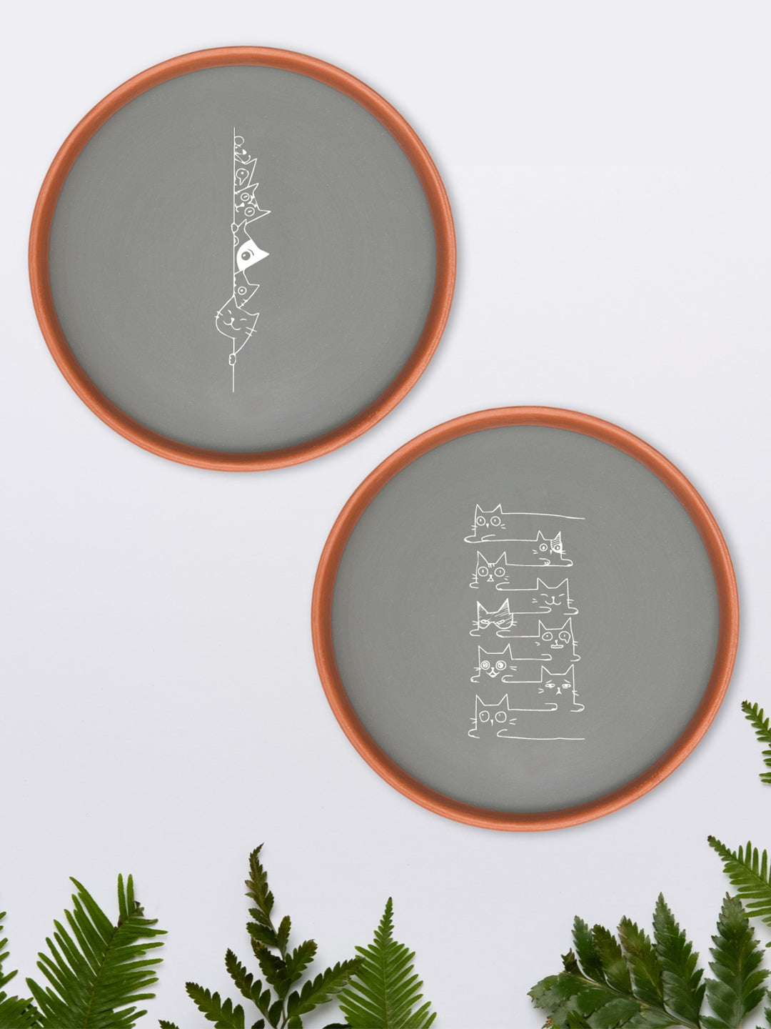 Terracotta Wall Plate With Quircky Cat Illustration