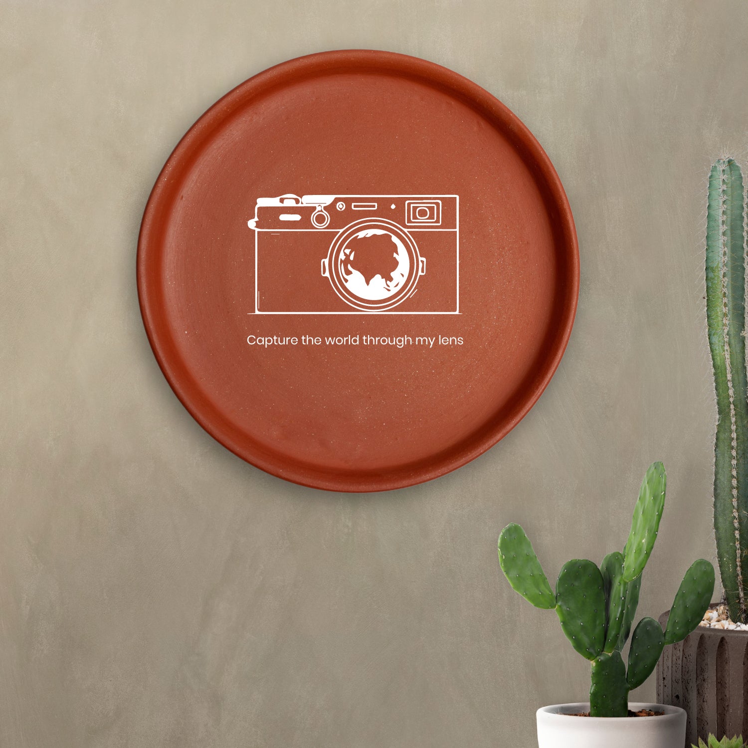 Terracotta Wall Plate - Camera Illustration
