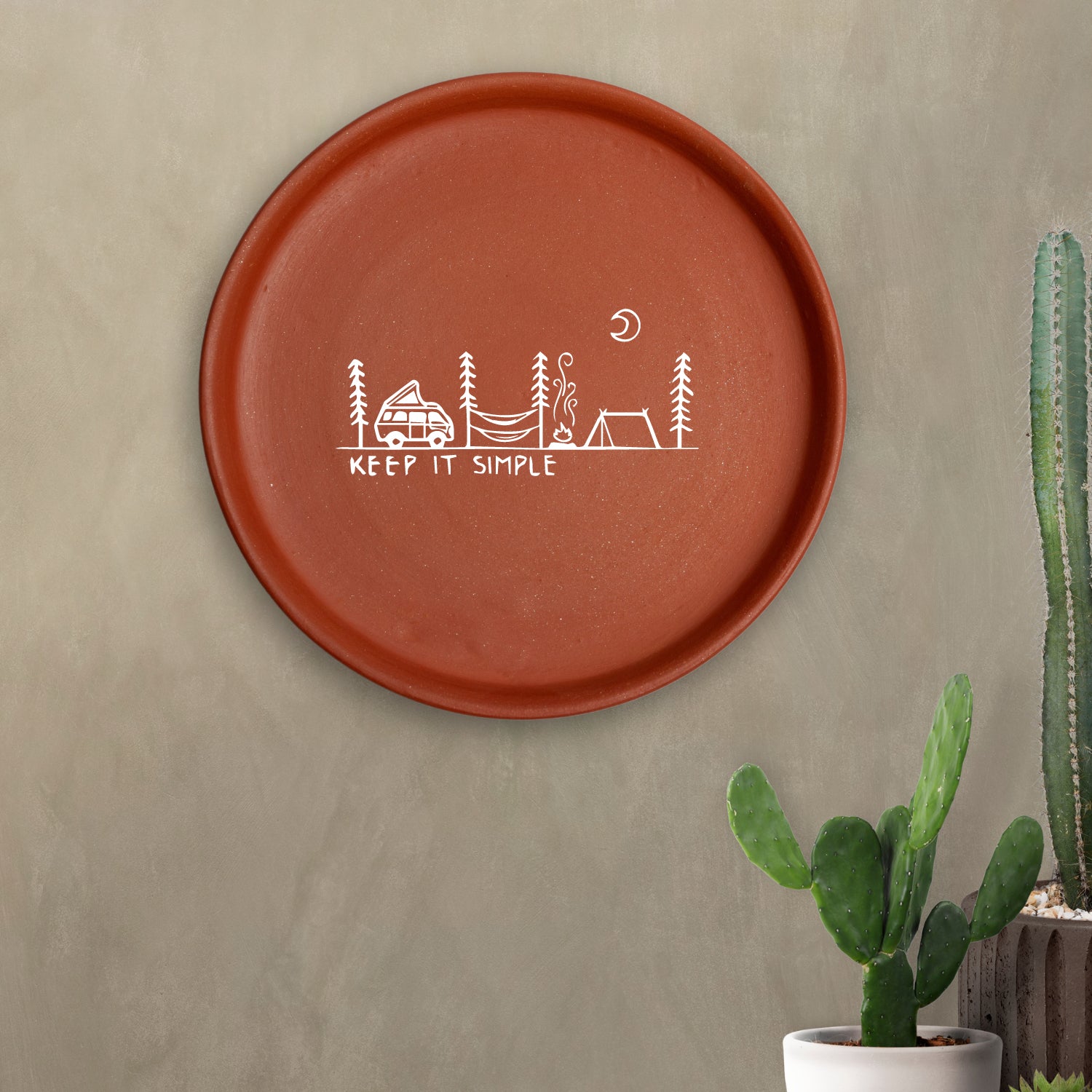 Terracotta Wall Plate - Illustration Of Camping With Caravan Van