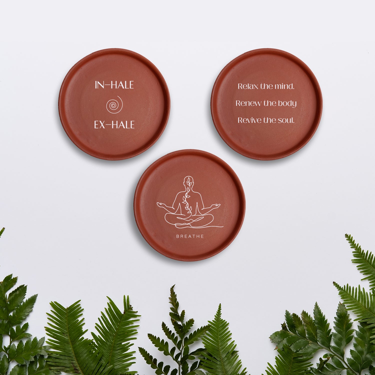 Breathe and Relax Terracotta Wall Plate Set