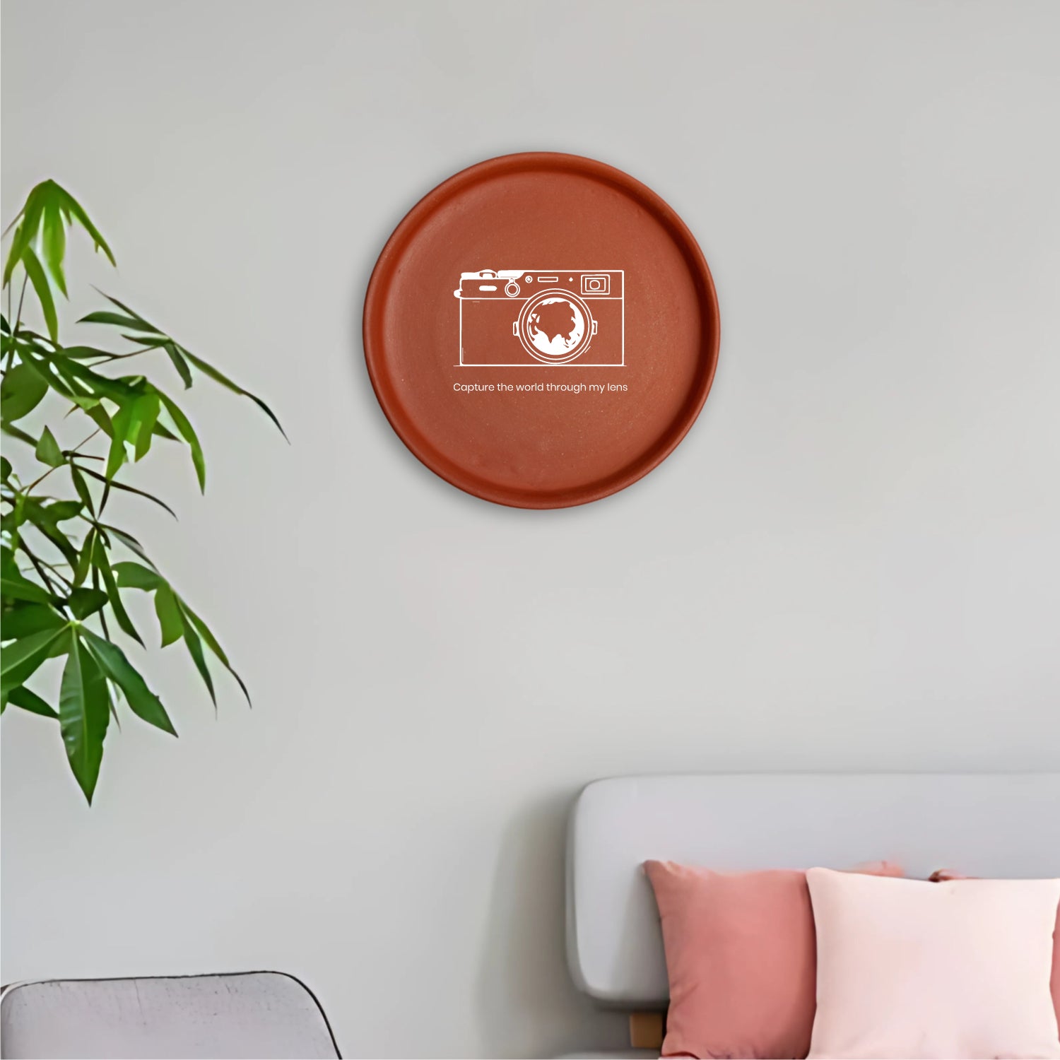 Terracotta Wall Plate - Camera Illustration