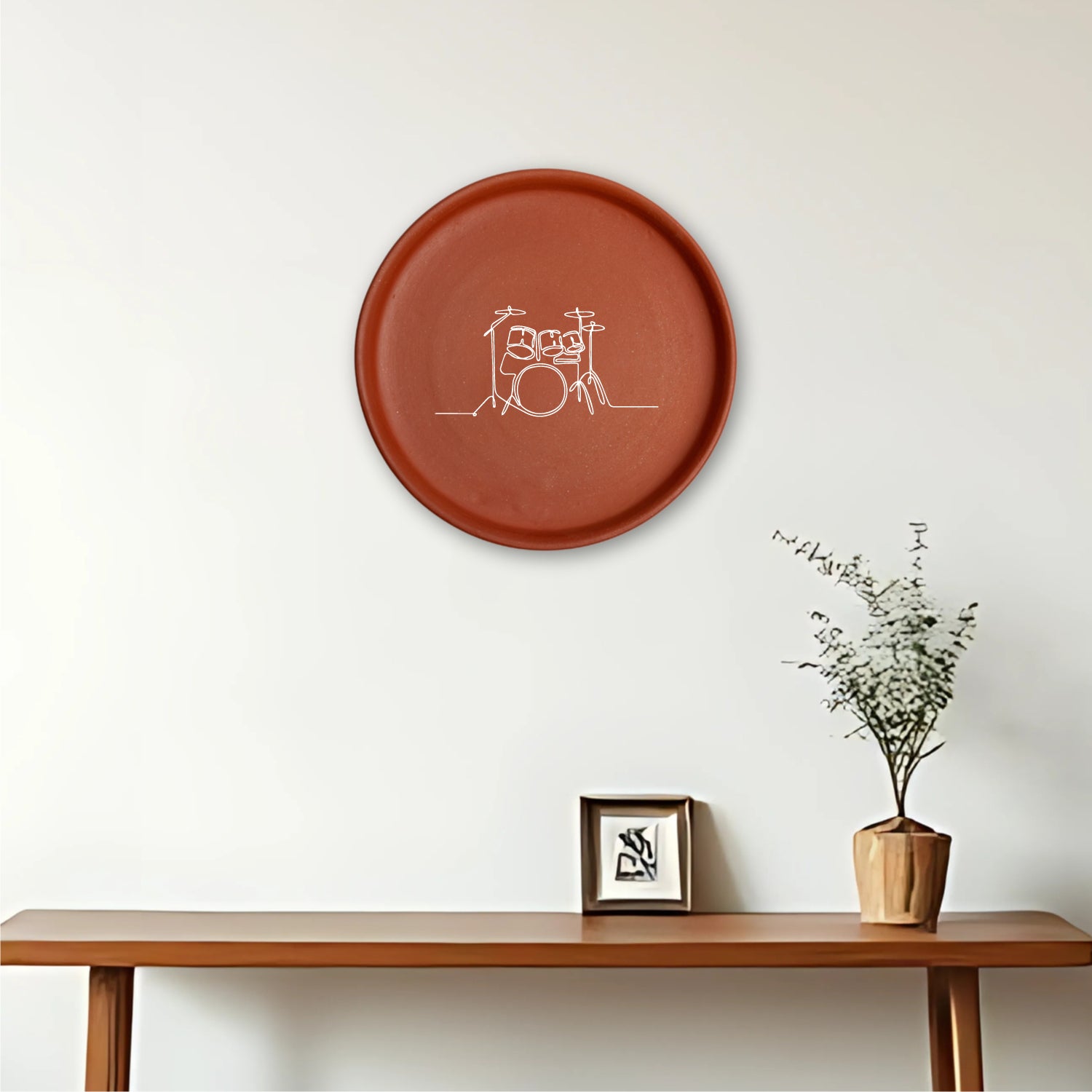 Terracotta Wall Plate - Drum Set Illustration