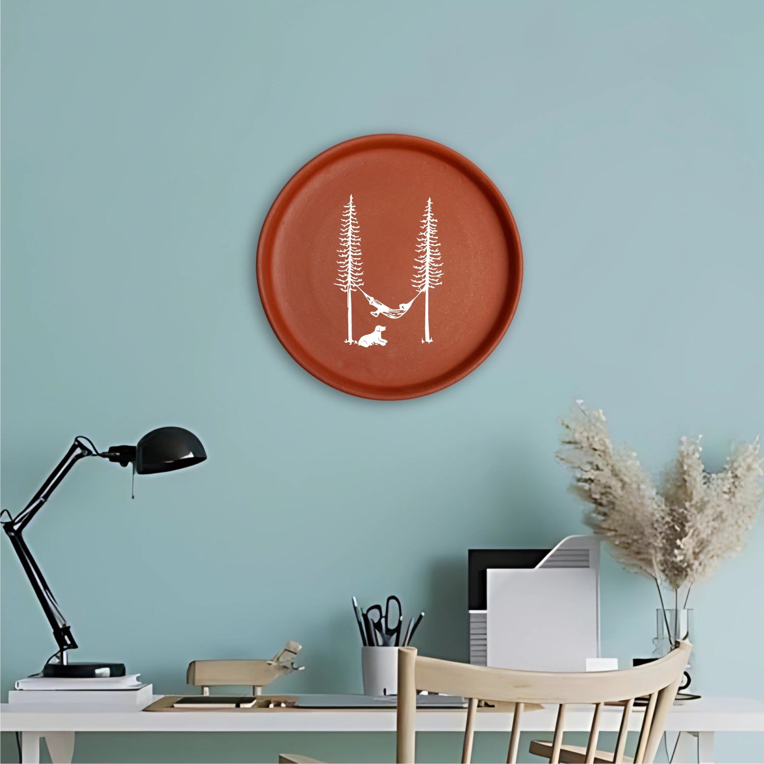 Terracotta Wall Plate - Relaxing in Hammock Illustration