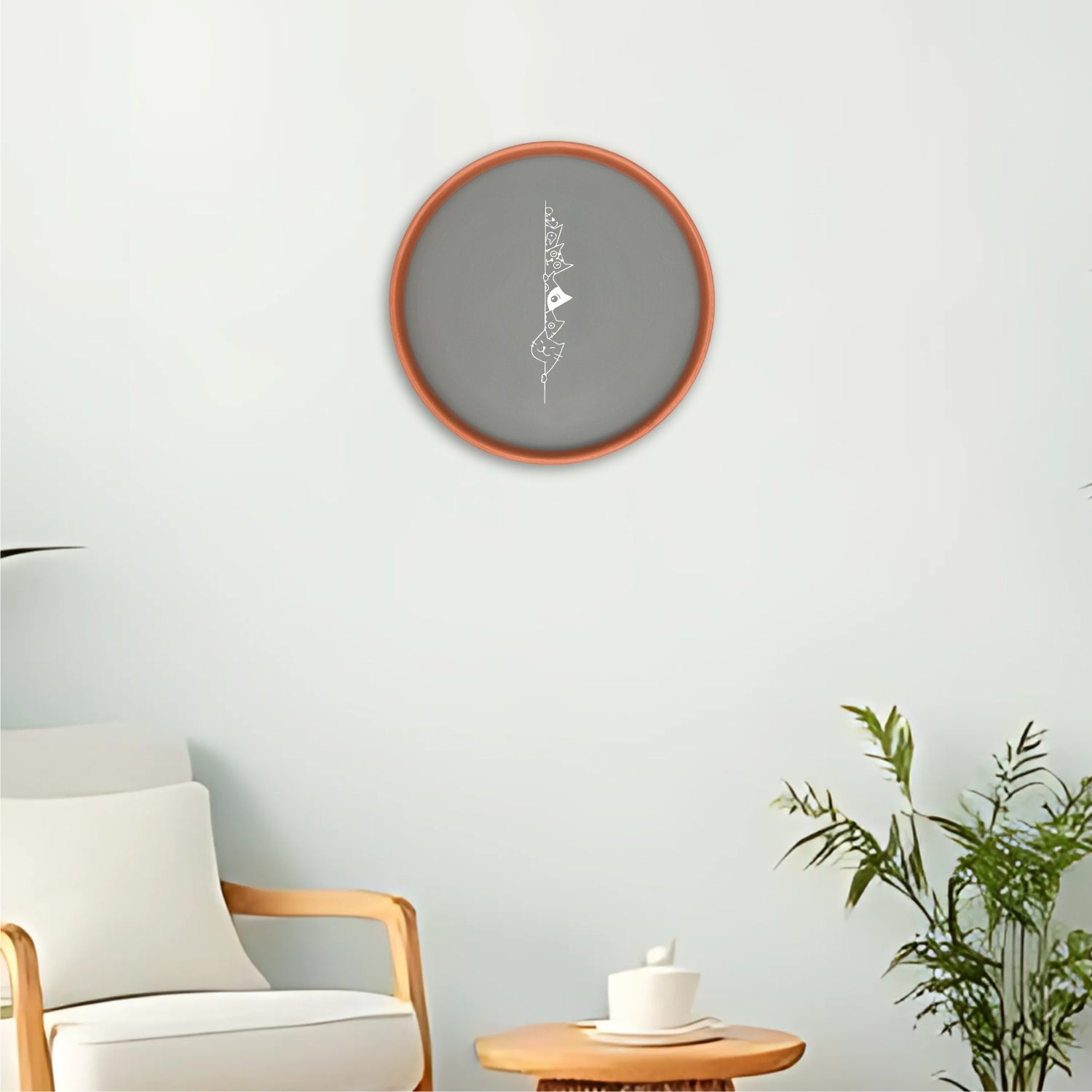 Terracotta Wall Plalte - Vertical Quircky Cat Illustration