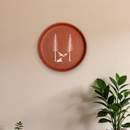 Terracotta Wall Plate - Relaxing in Hammock Illustration