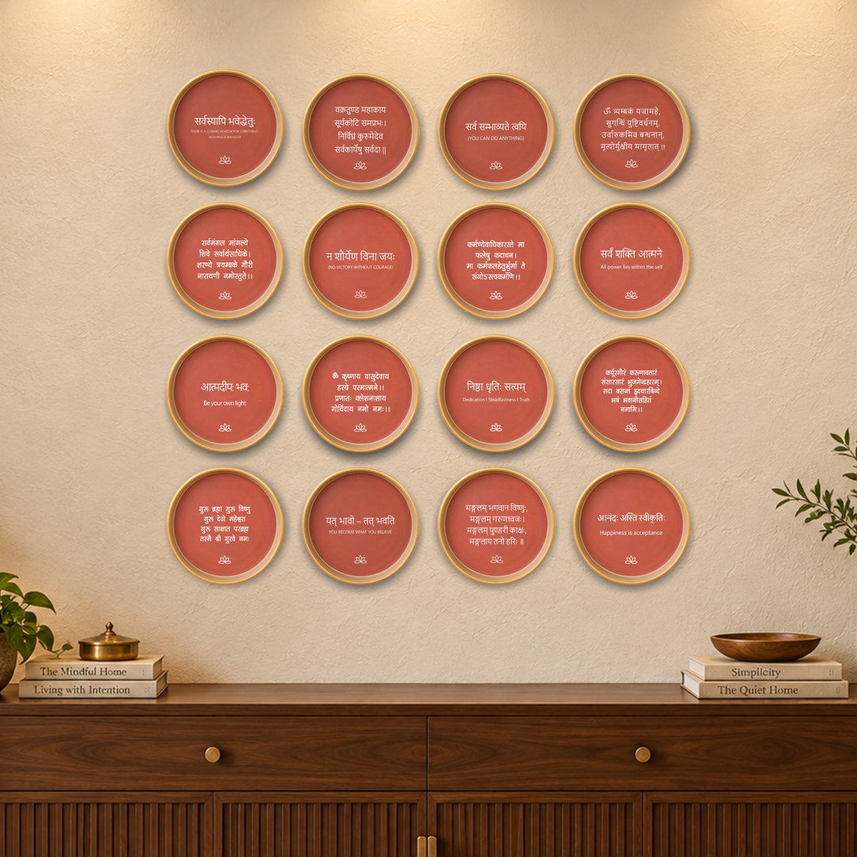 Mantras for the Soul – Set of 16 Terracotta Wall Plates