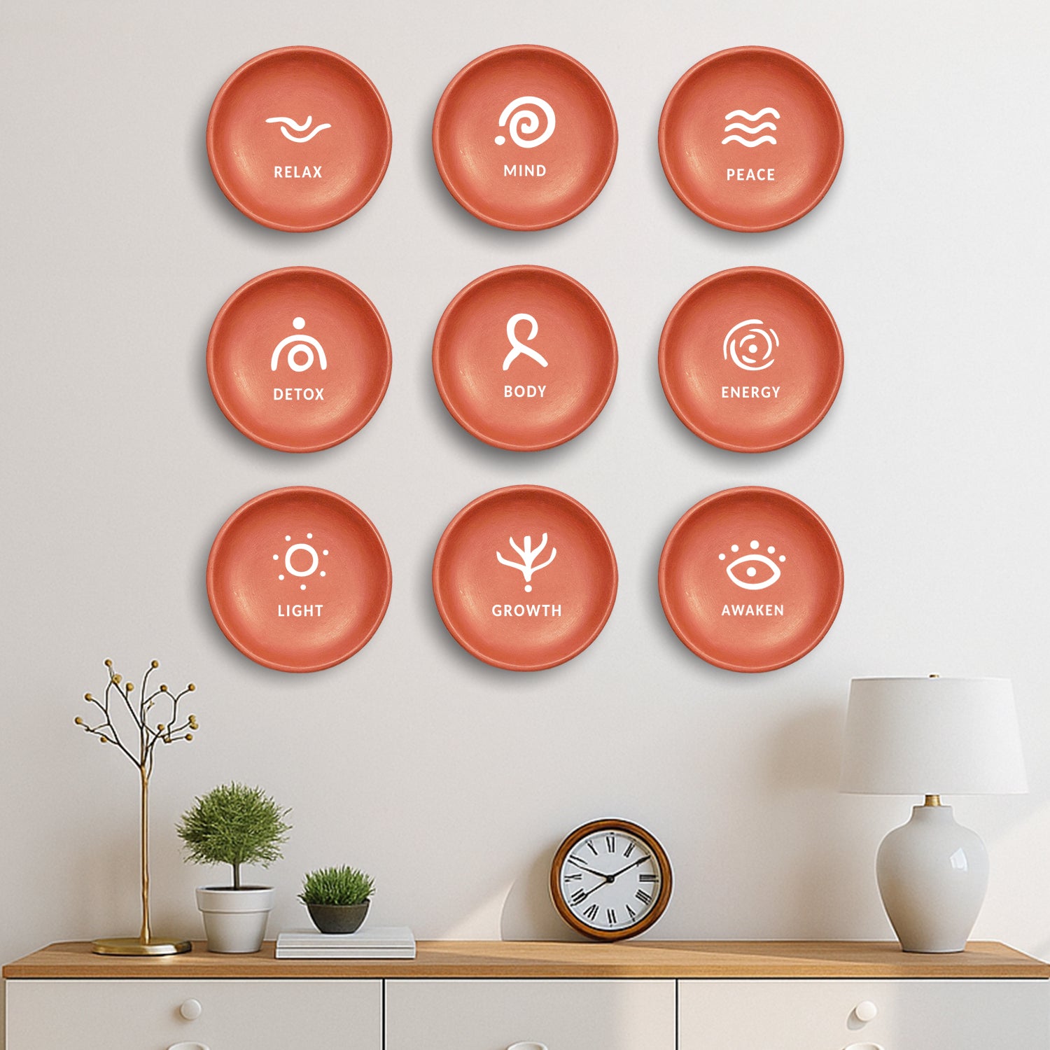 Self Affirmations Terracotta Wall Plate Set of 9