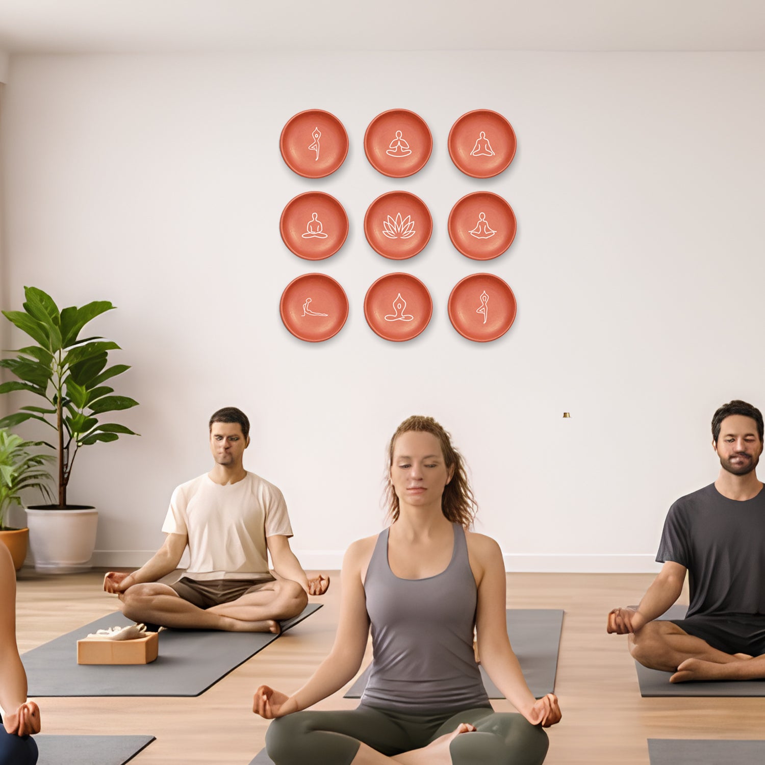 9 Poses of Peace – Terracotta Yoga Wall Plate Set