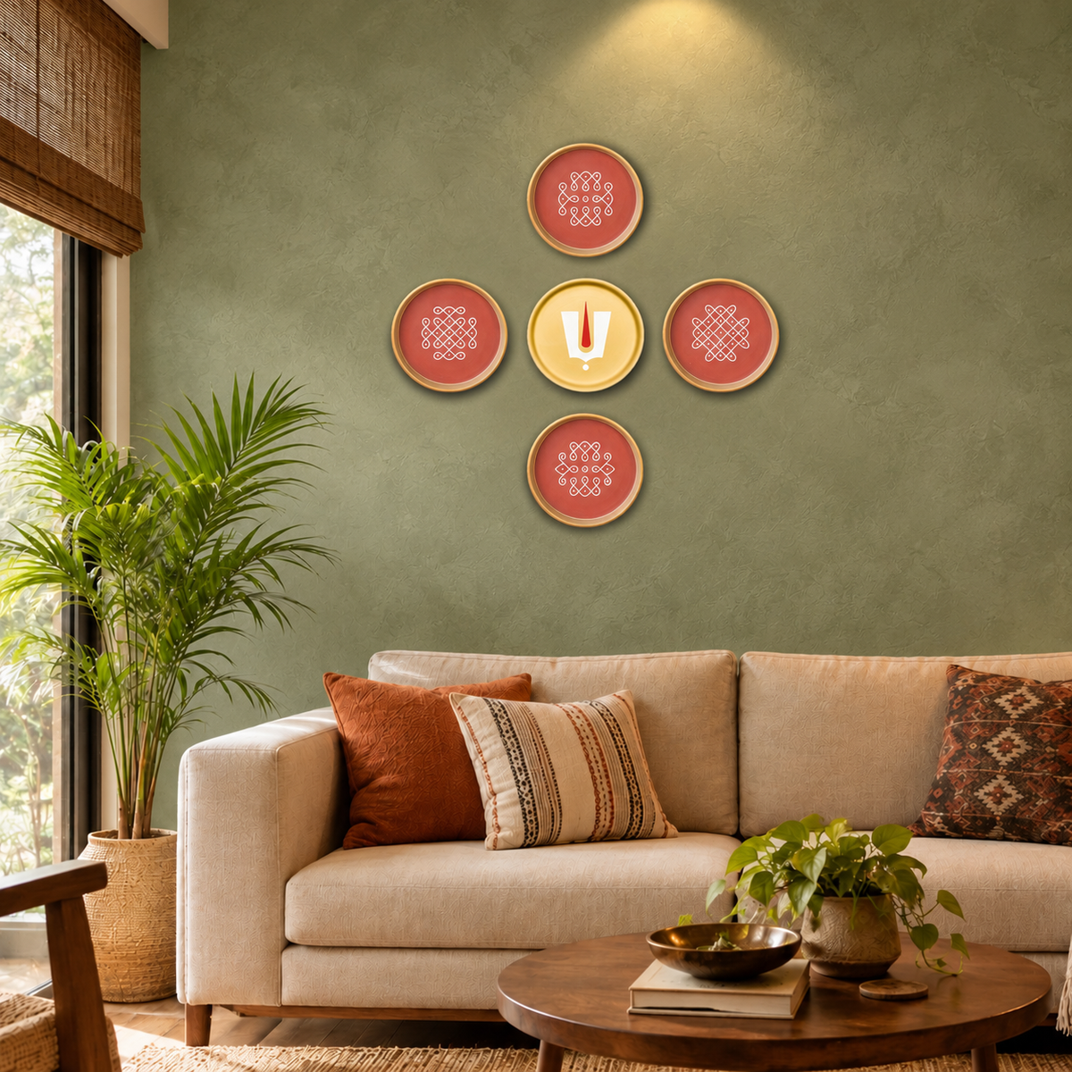 Sacred Kolam – Set of 5 Terracotta Wall Art