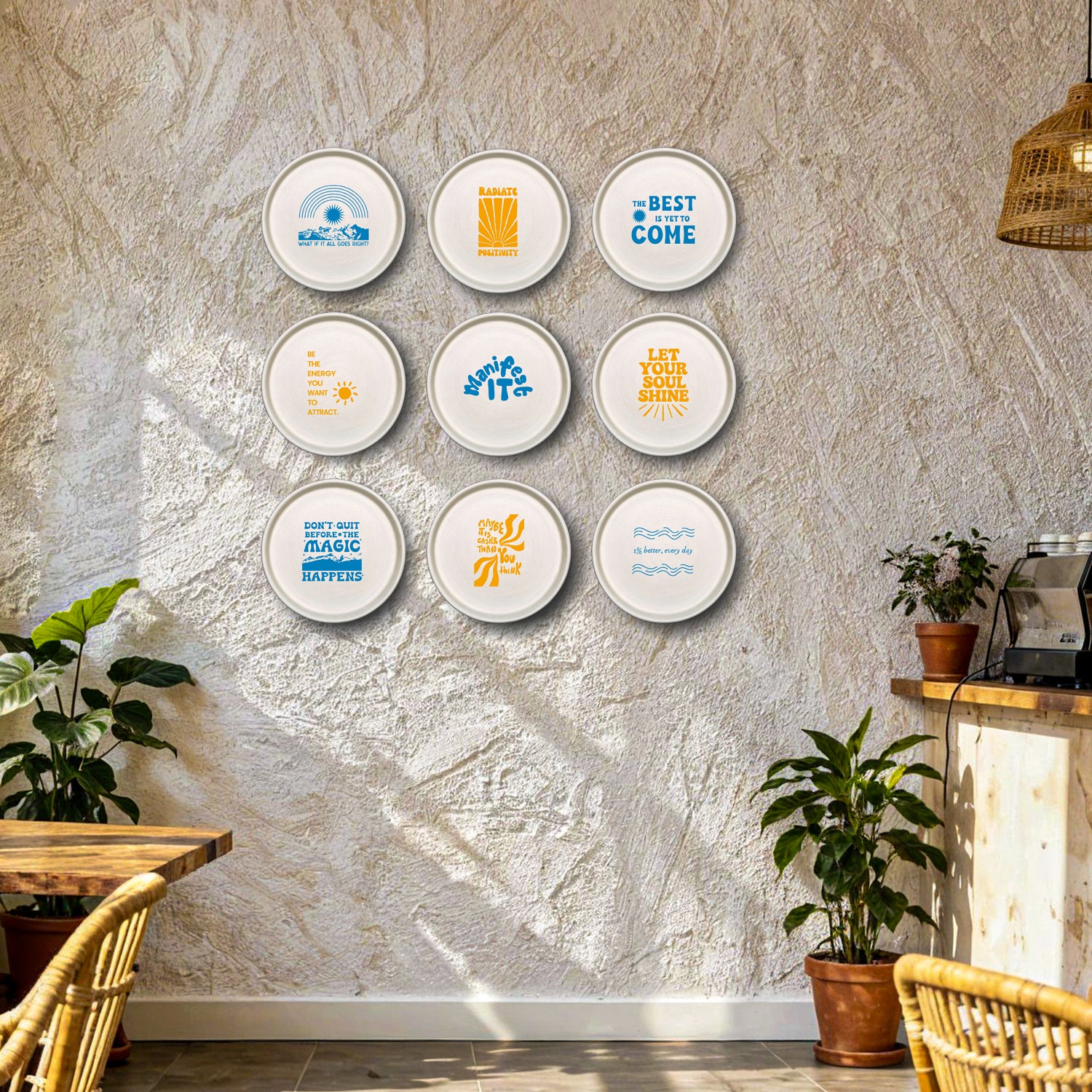 Rise & Radiate – Set of 9 Motivational Terracotta Wall Plates