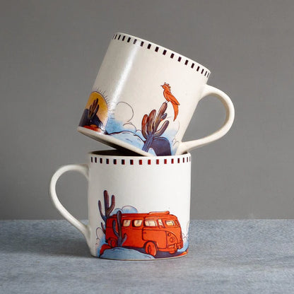 Pair of Coffee Mugs + Handpainted Terracotta Essence Jar