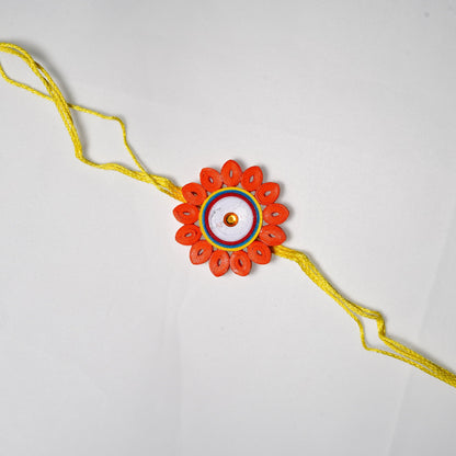 Caravan Travel Coffee Mug With Paper Quilling Orange Flower Rakhi - Almiro Tree