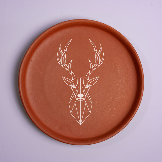 Reindeer Geometric Face Terracotta Wall Plate