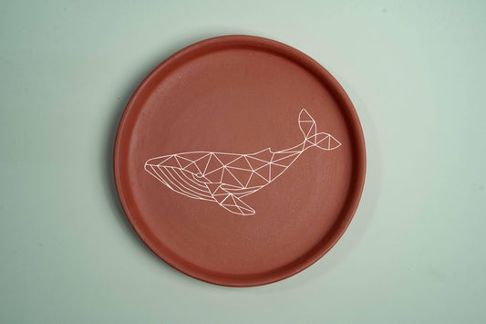 Whale fish Geometric Face Terracotta Wall Plate - Almiro Tree