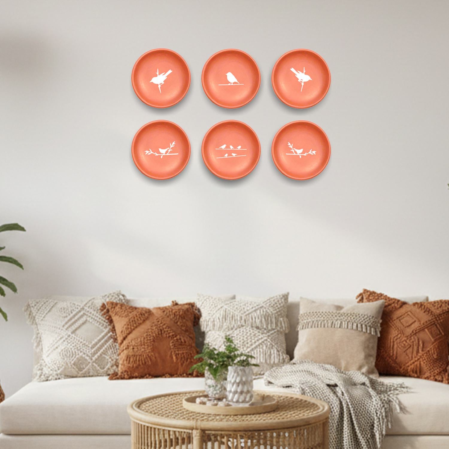 Whispers of the Bird  Terracotta Wall Plates Set of 6