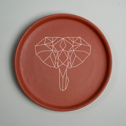 Elephant Geometric Face Terracotta Wall Plate