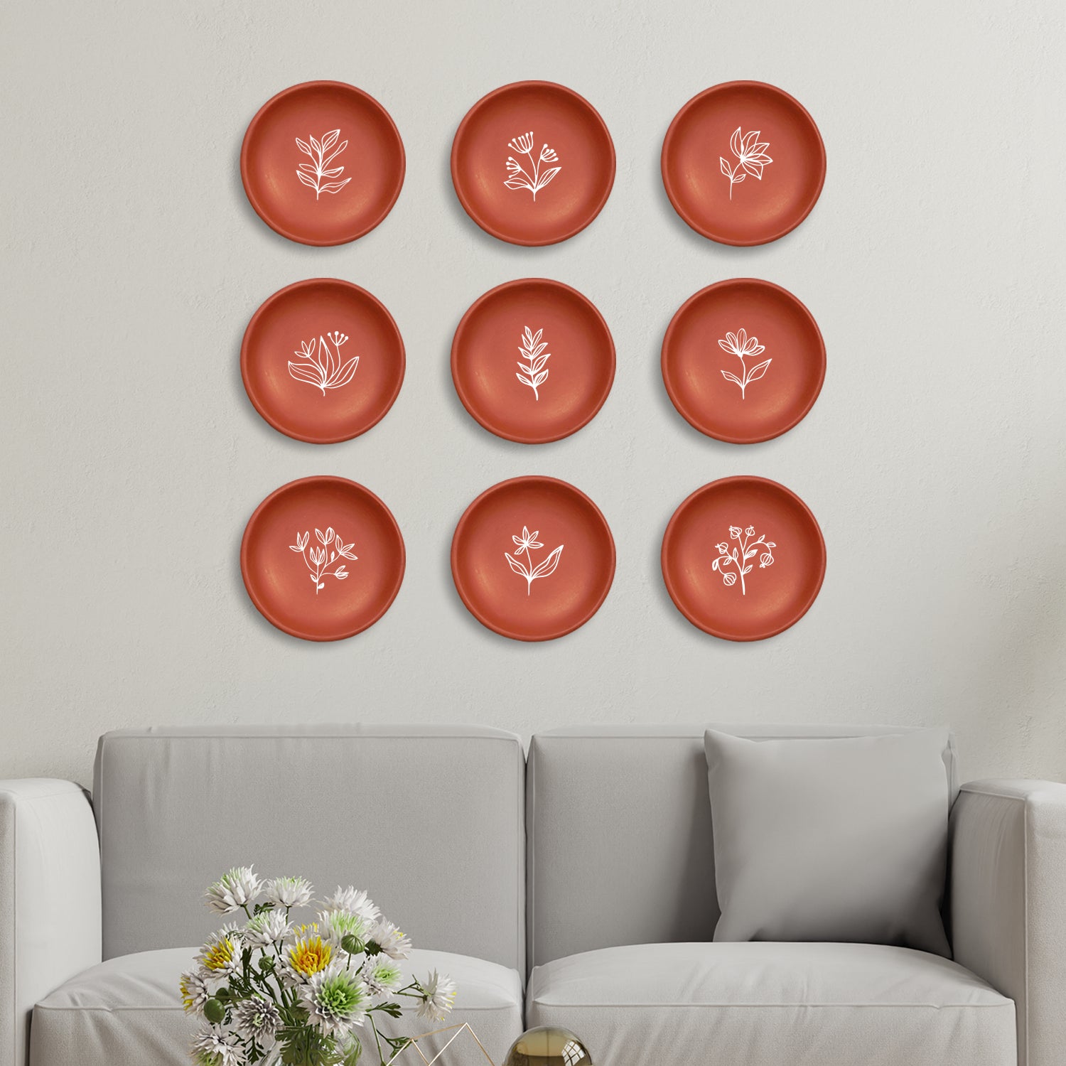 Terracotta Wall Plate Plant Illustrations Set Of 9 Plates